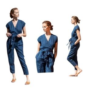 notPERFECTLINEN Women’s MARGARET Wrap Linen Jumpsuit Small/Medium